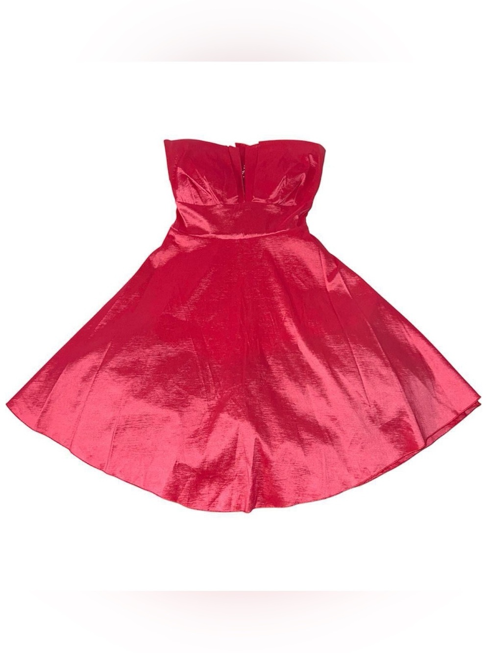 strapless Red satiny party dress.